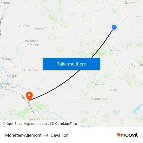 Monêtier-Allemont to Cavaillon map