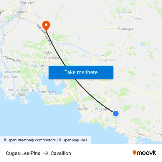 Cuges-Les-Pins to Cavaillon map
