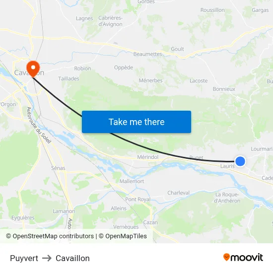 Puyvert to Cavaillon map