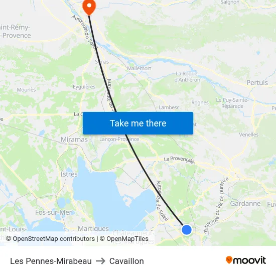 Les Pennes-Mirabeau to Cavaillon map