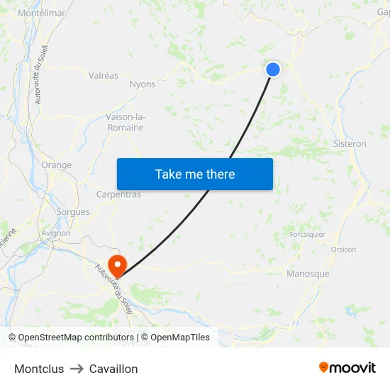 Montclus to Cavaillon map