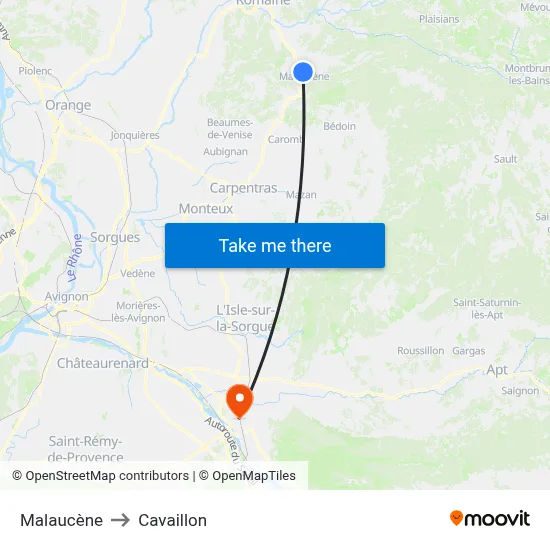 Malaucène to Cavaillon map