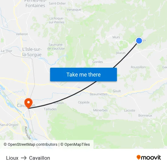 Lioux to Cavaillon map