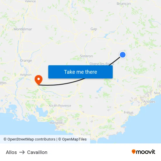 Allos to Cavaillon map