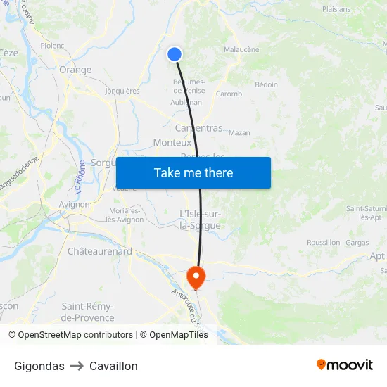 Gigondas to Cavaillon map