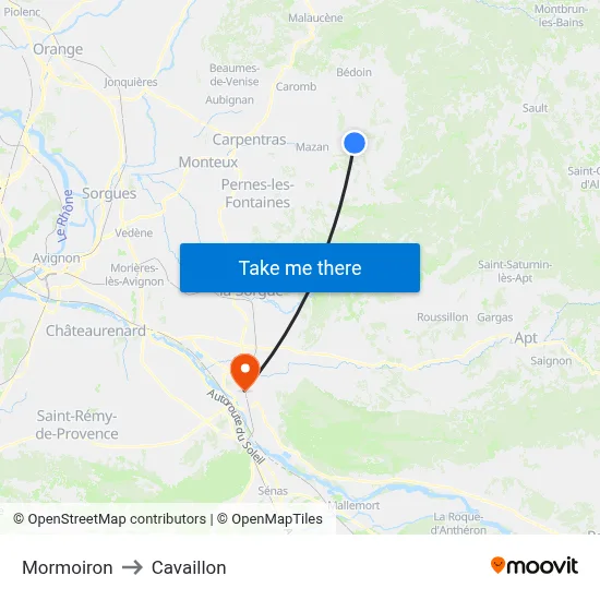 Mormoiron to Cavaillon map