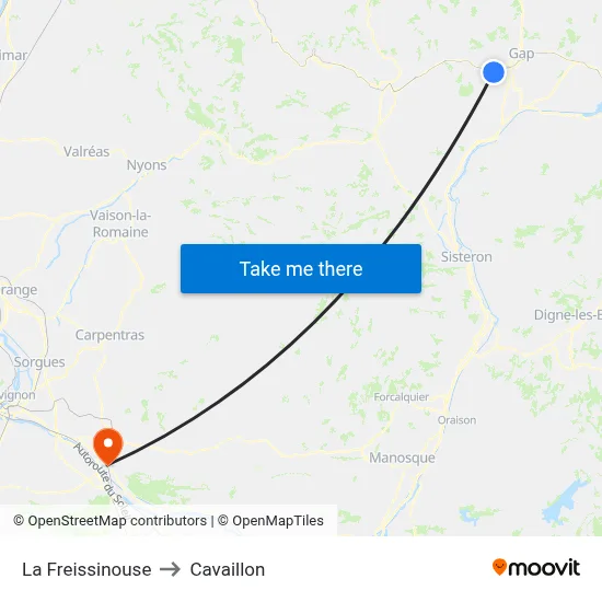 La Freissinouse to Cavaillon map