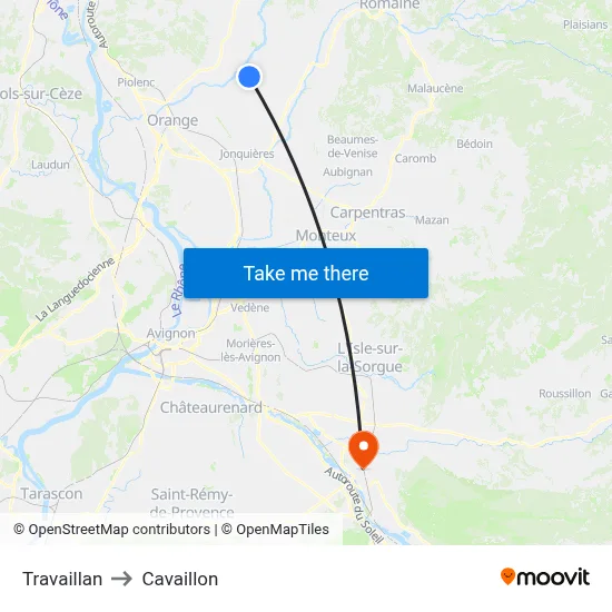 Travaillan to Cavaillon map