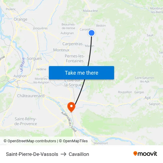 Saint-Pierre-De-Vassols to Cavaillon map