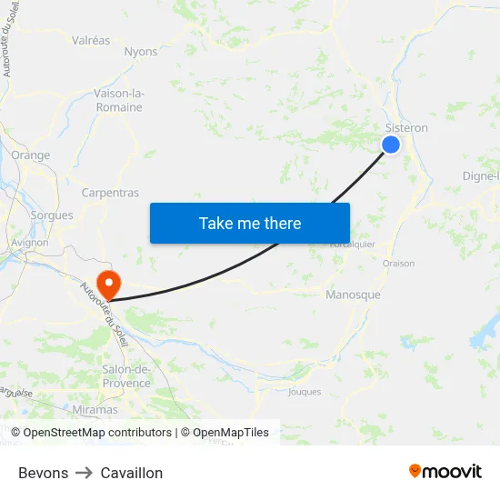 Bevons to Cavaillon map