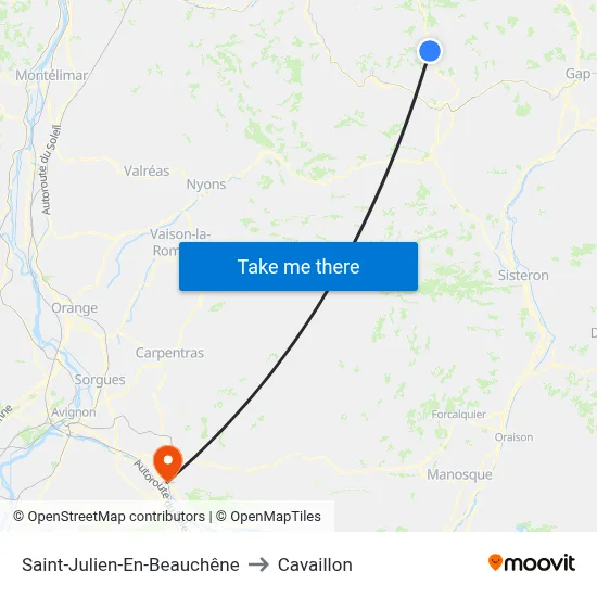 Saint-Julien-En-Beauchêne to Cavaillon map