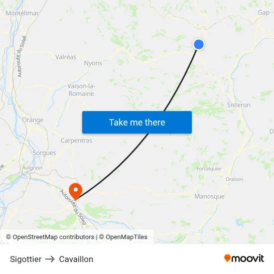 Sigottier to Cavaillon map