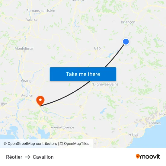 Réotier to Cavaillon map