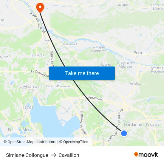 Simiane-Collongue to Cavaillon map