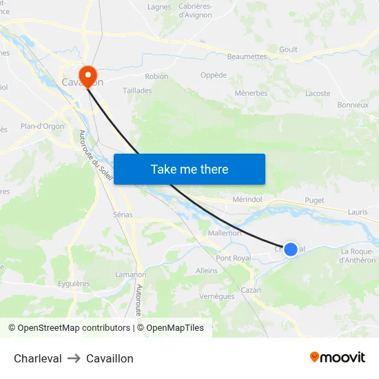 Charleval to Cavaillon map