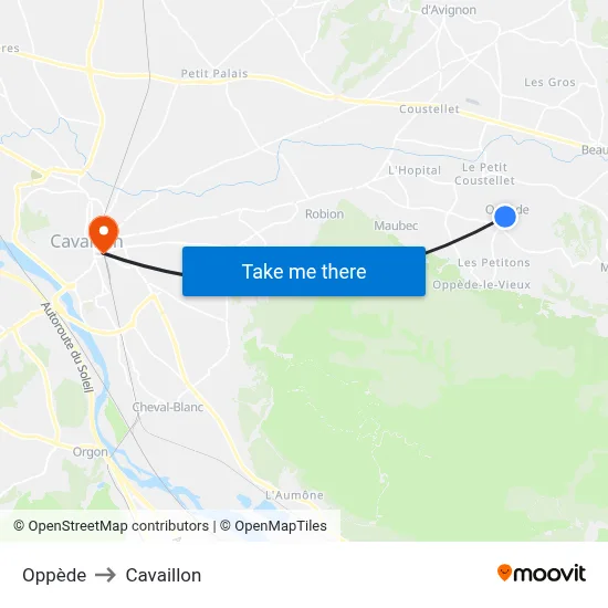 Oppède to Cavaillon map