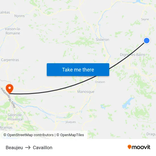Beaujeu to Cavaillon map