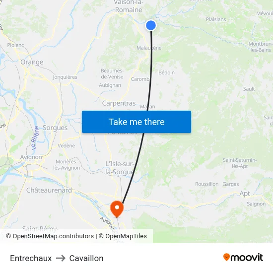 Entrechaux to Cavaillon map