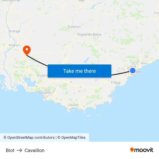 Biot to Cavaillon map