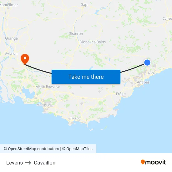 Levens to Cavaillon map