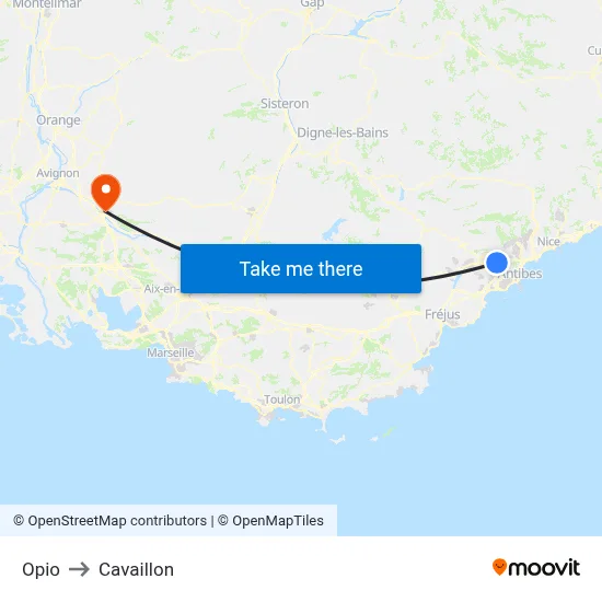 Opio to Cavaillon map