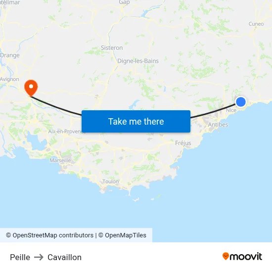Peille to Cavaillon map
