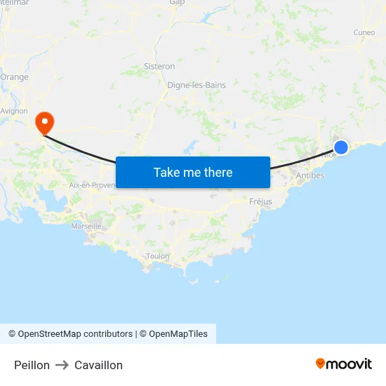 Peillon to Cavaillon map