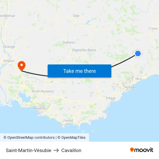 Saint-Martin-Vésubie to Cavaillon map