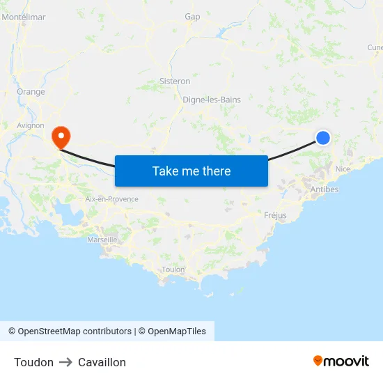 Toudon to Cavaillon map