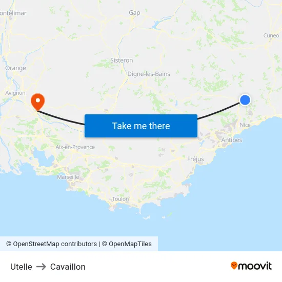 Utelle to Cavaillon map