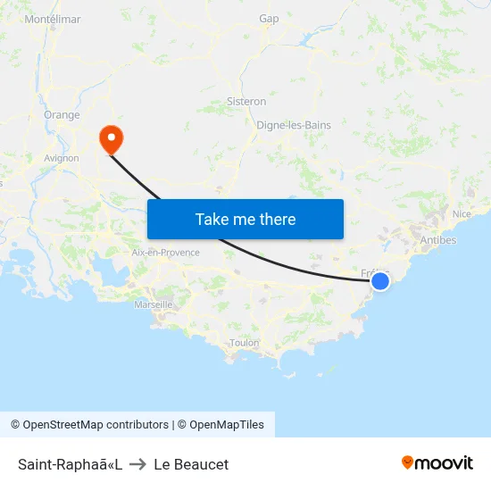 Saint-Raphaã«L to Le Beaucet map
