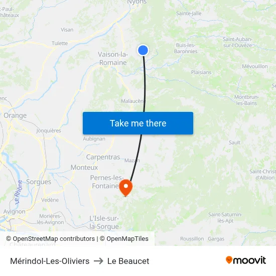 Mérindol-Les-Oliviers to Le Beaucet map