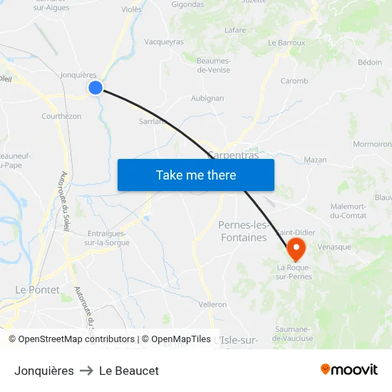 Jonquières to Le Beaucet map