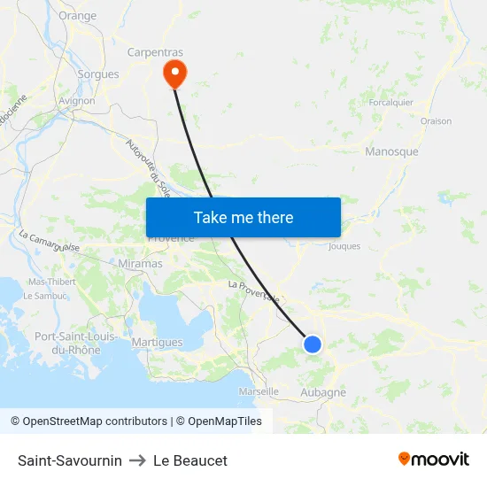 Saint-Savournin to Le Beaucet map