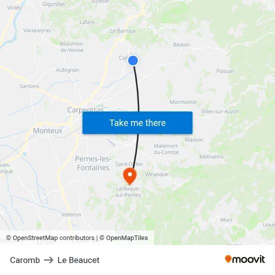 Caromb to Le Beaucet map