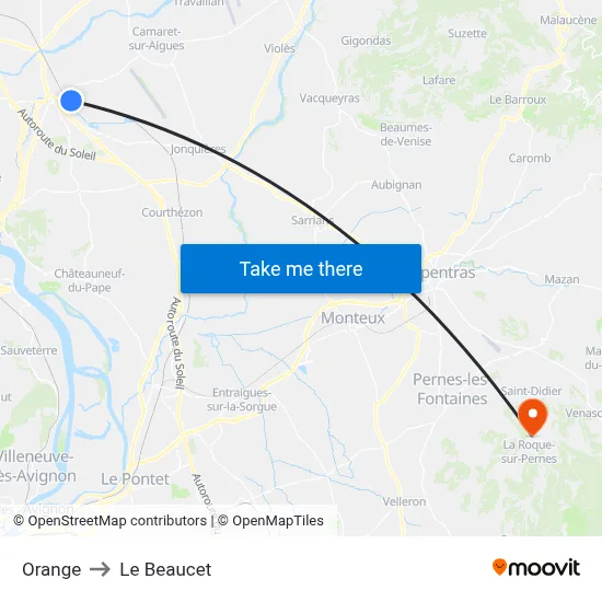 Orange to Le Beaucet map
