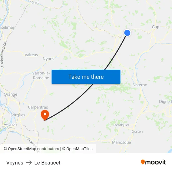 Veynes to Le Beaucet map