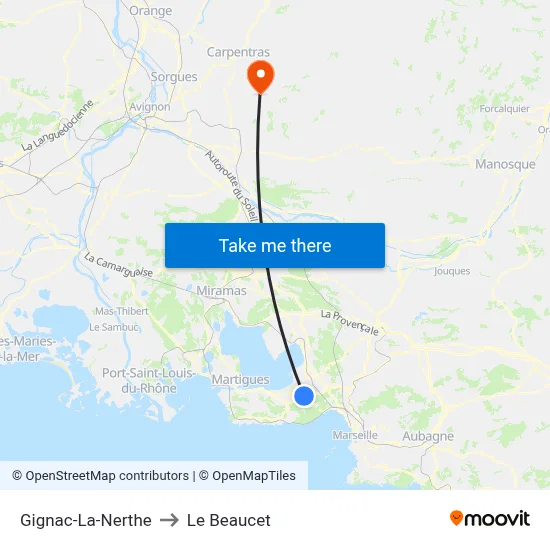 Gignac-La-Nerthe to Le Beaucet map