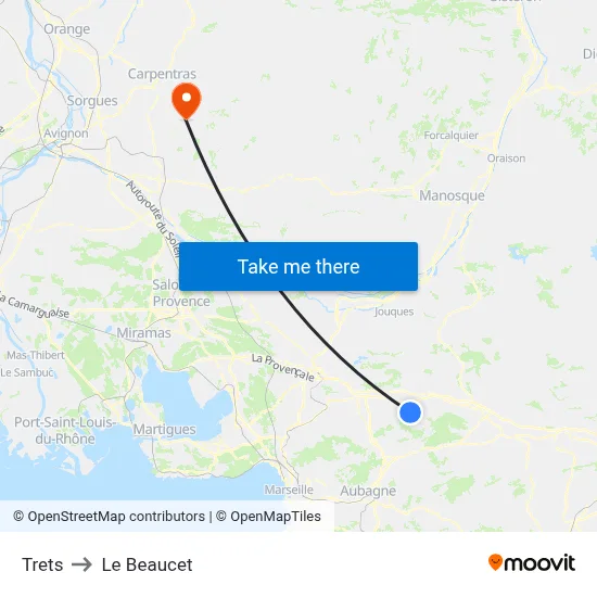 Trets to Le Beaucet map
