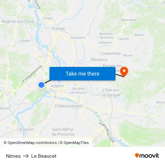 Nîmes to Le Beaucet map