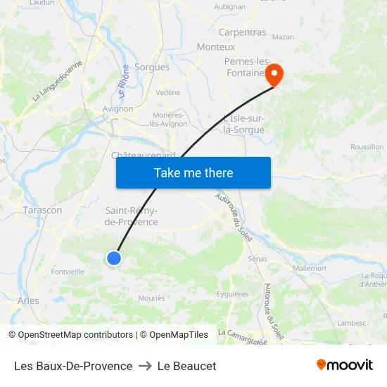 Les Baux-De-Provence to Le Beaucet map