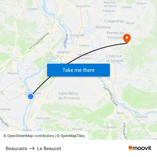Beaucaire to Le Beaucet map