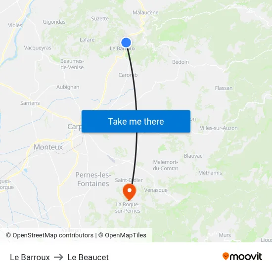 Le Barroux to Le Beaucet map