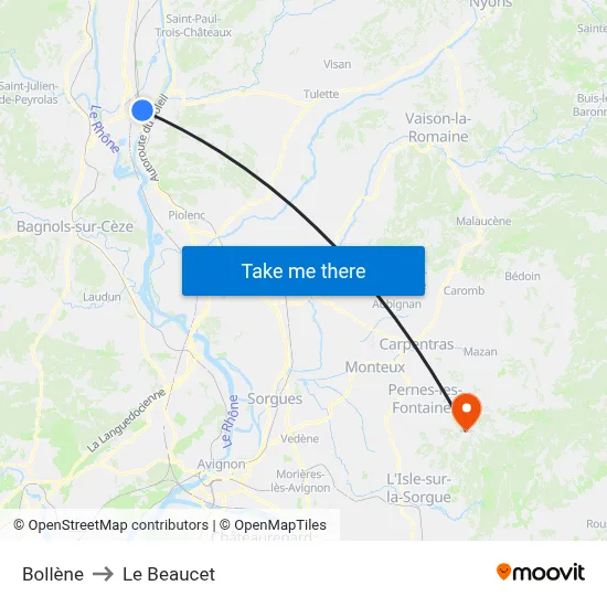 Bollène to Le Beaucet map
