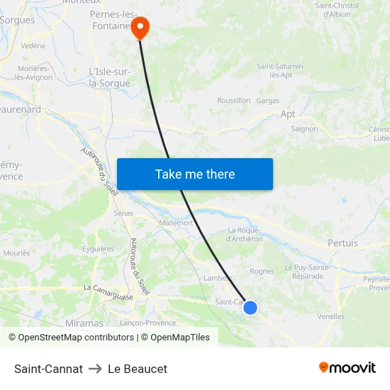 Saint-Cannat to Le Beaucet map