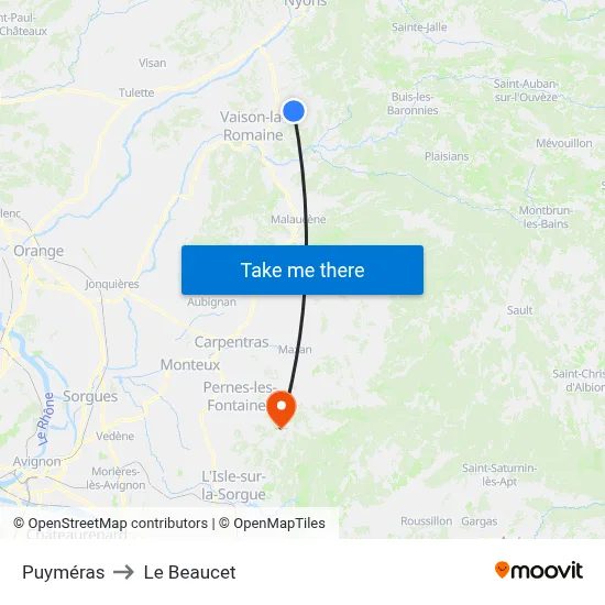 Puyméras to Le Beaucet map