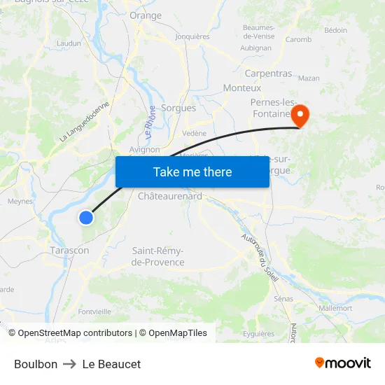 Boulbon to Le Beaucet map