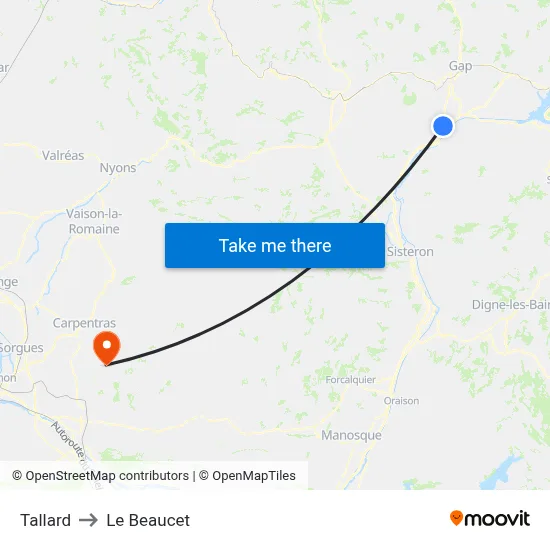 Tallard to Le Beaucet map