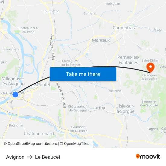 Avignon to Le Beaucet map