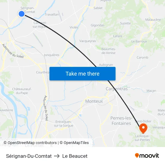 Sérignan-Du-Comtat to Le Beaucet map